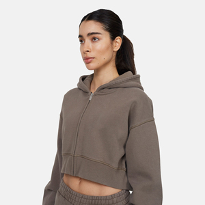 Sudadera Corta con Capucha y Cierre para Mujer, Color Sólido, Manga Larga, Tejida en Algodón y Fibra de Bambú, Ropa Casual de Otoño - Product Image 5