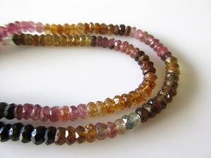 ลูกปัดพลอยทัวร์มาลีนธรรมชาติทรงรอนเดลเหลี่ยมเพชรพลอย สีเขียวชมพู สำหรับทำเครื่องประดับ - Product Image 2