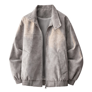 Leather Jackets Zip up Simple Outdoor Casual Wear Winter Windbreaker Leather Fashion Jackets - Product Image 1
