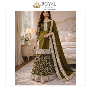 Exportateur indien proposant des ensembles de robes Sharara de haute qualité en soie Fandy, avec haut, bas et dupatta, pour les occasions de fête et les festivals. - Product Image 3