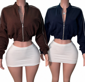 Womens 2 Piece Skirt Set Zip Up Crop Top Mini Skirt Outfit Set - Product Image 1