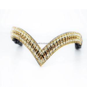Banda Frontal para Caballo de Cuero de Lujo de Alta Calidad, Cuero Inglés Genuino y Cristales Dorados, Accesorios Premium, Se Aceptan OEM y ODM - Product Image 3
