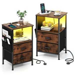 2 Comodini Smart in Stile Nordico con Luci LED e Stazione di Ricarica, 2 Cassetti Pieghevoli in Tessuto, Comodino Perfetto - Product Image 1
