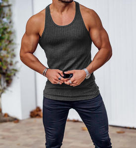Camiseta sin mangas de punto acanalado para hombre, color liso, cuello redondo, sin mangas, informal, transpirable, mezcla de elastano/poliéster, de secado rápido, ecológica, frontal - Product Image 2