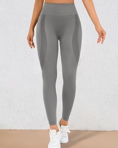 Leggings de sport côtelés à taille haute de couleur unie pour femmes |   Leggings de fitness à haute élasticité |   Vêtements de course respirants et sans coutures - Product Image 1