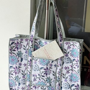Handcrafted Floral Quilted Cotton Lightweight Eco-Friendly <b>Foldable</b> Open Top Tote <b>Bag</b> Ethnic Indian Block Print Large Capacity - Product Image 1