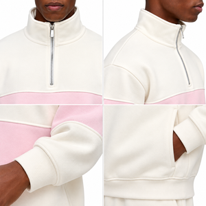 Sudadera con Cierre de Cremallera para Hombre, con Bloques de Color, de Forro Polar, Blanca y Rosa, Estilo Casual, Cuello Alto, para Primavera - Product Image 6