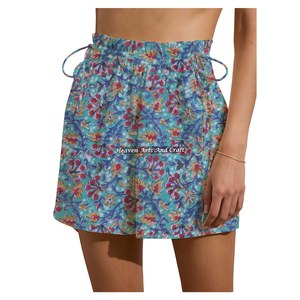 Shorts de week-end à cordon de serrage en coton imprimé au bloc de Jaipur pour femme, vêtements de détente d'été, shorts de plage pour filles - Product Image 5