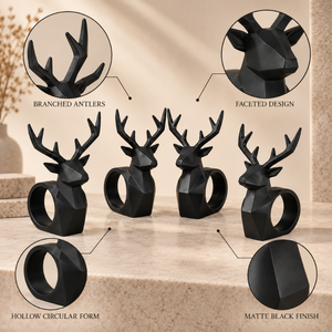 Conjunto de 4 Esculturas Geométricas de Ciervos |   Figuras Modernas de Ciervos Negros con Astas para Sala de Estar, Oficina, Estante de Consola, Decoración del Hogar, Arte - Product Image 4