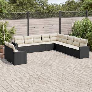 Conjunto de Sofá de Jardín de Ratán PE Negro con Patas Ajustables Grandes, Muebles de Exterior Cómodos y Elegantes - Product Image 1