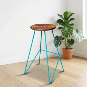 Industrial Modern Durable Eco-Friendly <b>Bar</b> <b>Stool</b> with Wooden Top <b>and</b> Metal Frame for Commercial Use - Product Image 4