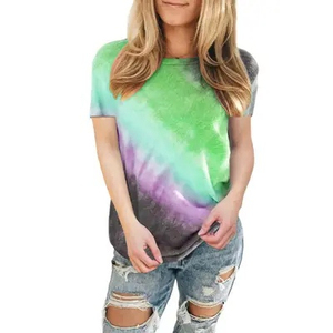 เสื้อยืดผ้าฝ้ายโพลีเอสเตอร์ 100% ลายมัดย้อมหลากสีรุ้ง เป็นมิตรกับสิ่งแวดล้อม ระบายอากาศได้ดี นุ่ม สบาย แห้งเร็ว สไตล์ฮิปฮอป สำหรับผู้หญิง - Product Image 5