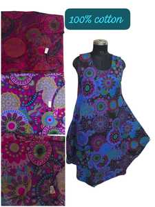 100% Cotton <b>Boho</b> Floral Print Sleeveless A-Line Midi <b>Dress</b> Scoop Neck Loose Fit Asymmetrical Hem <b>Summer</b> Casual <b>Dress</b> - Product Image 1