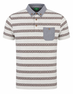Chemise à col haut rayée pour homme, manches courtes, coupe classique, tricotée, 100% coton, séchage rapide, formelle, blanc rose - Product Image 1