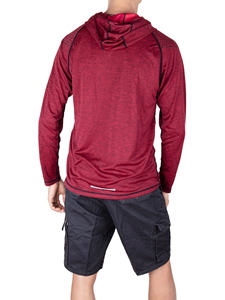Men's Long Sleeve Hooded Fishing Shirt UPF 50 Sun Protection Pullover <b>Top</b> Red Solid Color Quick Dry Polyester - Product Image 2