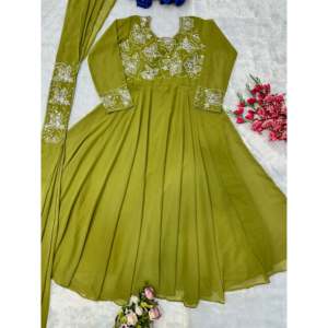Vestido de diseñador elegante Anarkali con bordado vestido de noche de trabajo para fiesta - Product Image 4