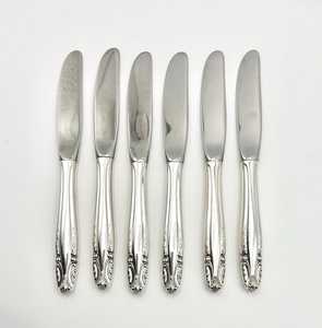 Ensemble de 6 couteaux à beurre en acier inoxydable à bord droit avec manche orné, ustensile de cuisine - Product Image 1