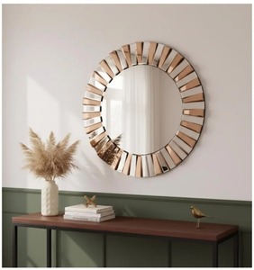 Modern Round Designer Mirror With Gold <b>Frame</b> Perfect For Statement Wall Decor And Home Enhancement Handcrafted From India - Product Image 1