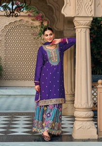 ชุดสูทพลัซโซสำเร็จรูปสำหรับผู้หญิง ผ้าชีฟองปักลายพรีเมียม ดีไซน์ทันสมัย (ฟรีไซส์) สำหรับงานแต่งงาน งานปาร์ตี้ และงานดิวาลี - Product Image 3