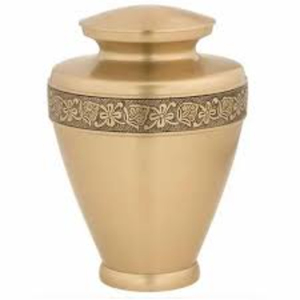 Urne funéraire artisanale en métal pour cendres humaines, élégante, en émail noir, avec bande florale argentée gravée. - Product Image 2