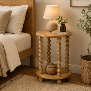 Handmade Rustic Wooden Side <b>Table</b> <b>with</b> Ball Turned Legs and Lower Storage Shelf Freestanding Accent Furniture for Living Room - Product Image 4