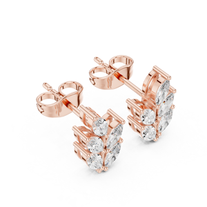 ต่างหูเพชรทรงหยดน้ำประดับดอกไม้ ดีไซน์ใบไม้ทรงมาร์คีส์ ทองคำ 14k สีโรสโกลด์ ประดับเพชรเลี้ยงในห้องปฏิบัติการ - Product Image 4