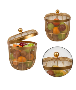 Corbeille à fruits en maille avec couvercle, bol décoratif en fil métallique pour comptoir de cuisine - Support à fruits en métal respirant pour oranges - Product Image 4