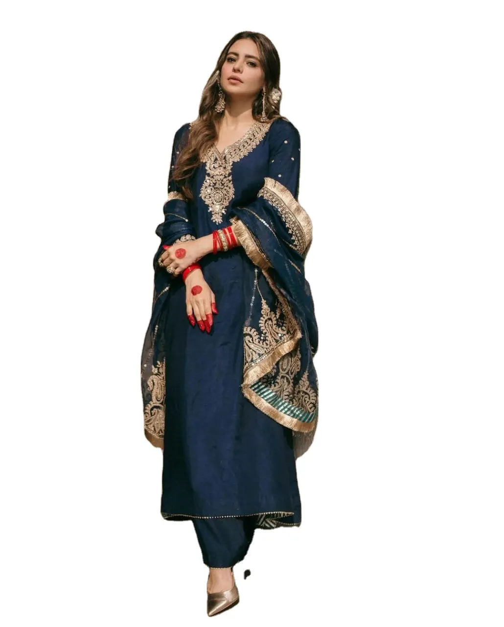 Trendy Designer Bloemennetstof Met Stylist-Halsontwerper Salwar Kameez Modieuze Damesfeestkleding Te Koop