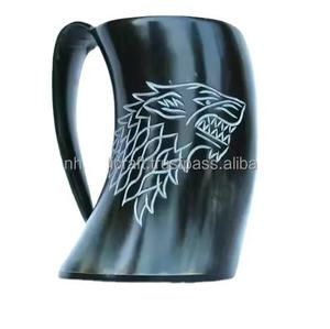 Mug en corne de buffle Viking personnalisé de qualité supérieure avec logo, 500 ml, en acier inoxydable, avec couvercle en corne pour le camping, le café et la bière - Product Image 3