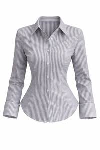 Blusa a rayas con lazo para mujer, manga larga, cuello camisero, con botones, para oficina, corte regular, tela popelina - Product Image 5