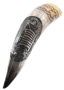 Copa de Cuerno Vikinga de Primera Calidad, Taza de Cerveza de Cuerno de Buey Natural con Soporte de Cuero Ajustable, Vajilla Medieval para Banquetes - Product Image 5