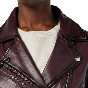 Women Genuine Leather Biker <b>Jacket</b> Ladies Black Slim Fit <b>Zip</b>-<b>Up</b> Customized Embroidery Logo Factory Rate Wholesale OEM - Product Image 3