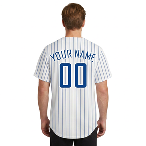 Maillot de baseball personnalisé imprimé blanc et bleu à manches courtes avec boutons sur le devant unisexe adulte respirant nom de l'équipe 00 100% polyester - Product Image 3