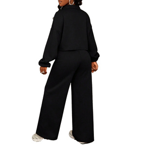 OEM Customized <b>Crop</b> <b>Top</b> Zip-Up Jacket Two Piece Joggers Set Hoodies Adjustable Waist Drawstrings Cropped Cut Elegant Casual Chic - Product Image 2