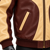 Blouson chauffant personnalisé pour homme en cuir de vachette bicolore, écologique, avec fermeture éclair sur le devant, col rabattable, style moto, pour l'hiver