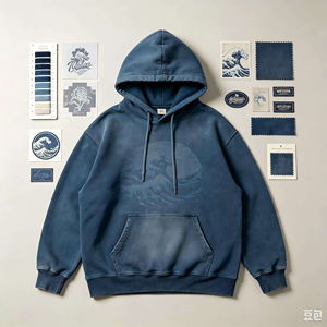 Sweat à capuche homme personnalisé avec logo, coupe ample vintage vieillie, en molleton bouclette 360 g/m², sans cordon, délavé à l'acide, coupe oversize et épaisse - Product Image 1