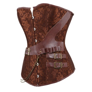 Corset en satin marron pour femme avec dos lacé et détail nœud, design sculptant pour adultes - Product Image 5