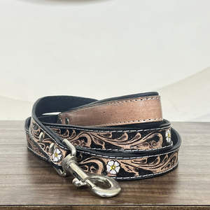 Correa de perro de cuero mecanizado a mano Premium de alta calidad, diseño de girasol de cuero genuino, correa duradera de moda para mascotas, accesorios para perros - Product Image 4