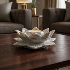 New Elegant Design Natural Stone Handmade Eco-Friendly Modern Decorative Marble Lotus Candle Holder Tealight Stand Christmas - Product Image 1