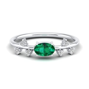 Bague de fiançailles REYES sur mesure en or massif 14 carats avec émeraude ovale de 0,75 carat, certifiée GRA, bijoux fins en moissanite - Product Image 1