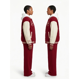 Chaqueta Varsity de Lana Melton Gruesa con Logotipo Bordado Personalizado, Fabricación OEM, Mangas de Cuero Sintético para Mujer, Talla Grande, HBCU - Product Image 3
