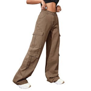 Womens Denim <b>Cargo</b> Pants Wide Leg Cotton Jeans <b>High</b> <b>Waist</b> Loose Fit Multi Pocket Casual Streetwear Full Length Fashion Pants - Product Image 5