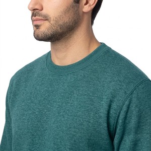 Sweat-shirt à col rond pour homme en molleton doux vert émeraude chiné, coupe classique, manches longues, décontracté, premium - Product Image 4