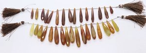 Cuentas de Calcedonia Natural AAA Marrón y Amarilla, Facetadas, en Forma de Lágrima Larga, Tipo Briolette, Gema de Calcedonia Facetada - Product Image 6