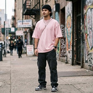 T-shirt Homme Oversize Personnalisé 100% Coton Épais 240 g/m² Rose Pastel Épaules Tombantes Streetwear Uni Vierge - Product Image 5