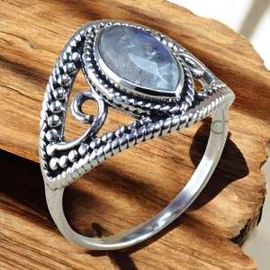 925 Sterling Silver Rings Natural <b>Rainbow</b> Moonstone Gemstone Ring Wholesale Price Silver Jewelry - Product Image 1