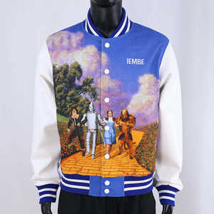 Veste de baseball de luxe Streetwear, style Letterman, corps en laine, manches en cuir, entièrement imprimée - Product Image 1