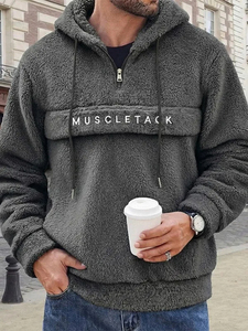 Sudadera con capucha y cremallera de un cuarto OEM personalizada con bordado, unisex, holgada, de forro polar, con estampado de letras, de peso pesado, para otoño, poliéster/algodón - Product Image 5