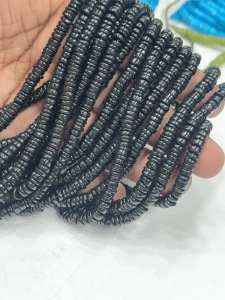 Perles de pierres précieuses de haute qualité pour la fabrication de bijoux, 17 pouces, perles de spinelle noire naturelle lisses, forme Heishi, taille 6-7 mm - Product Image 3