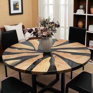 Table de salle à manger et de café de luxe moderne en bois d'acacia et résine, faite à la main, étanche, pour salon, mariage, anniversaire, retraite, Diwali - Product Image 3